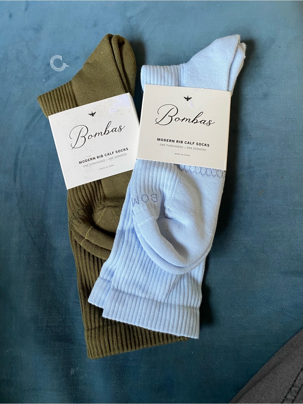 Bombas Modern Rib Calf Socks — Light Blue and green 2 new pair XL